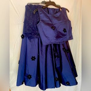 Dark blue (navy) lehenga choli with open back